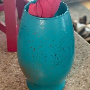Teal and Gold Speckled Vase-hand painted!